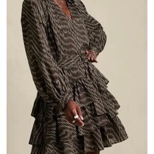 Women's Banana Republic Black, Brown, Cream Dress with Ruffle Bottom Size S NEW